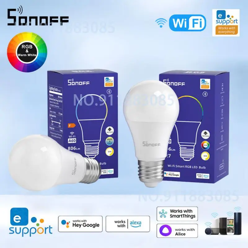 SONOFF B05-BL-A60 WiFi Smart LED Bulb E27/E26 RGBCW Dimmable Light Bulb Timing Smart Home Remote Control Via Alexa Google Home