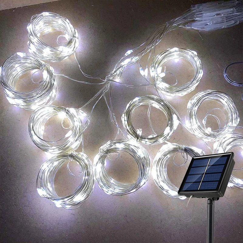 Solar LED Vorhang Licht Outdoor Girlande Solar Fee String Licht Pavillon Garten Party Urlaub Weihnachten Decor Kupfer Draht Lampen – Detail 17