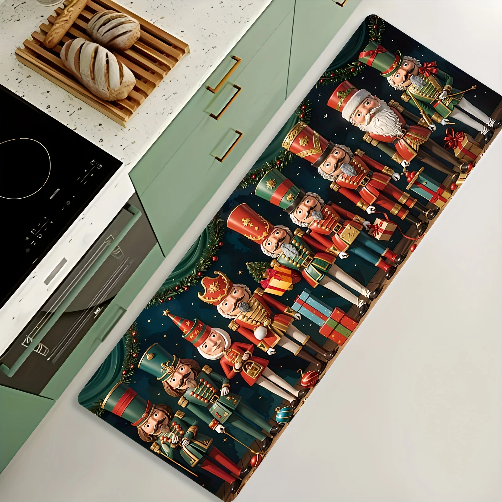 VIKAMA Featuring a Christmas-Themed Nutcracker Soldier Design Kitchen Rug Doormat  Carpet For Living Room Bedroom Bathroom Mat