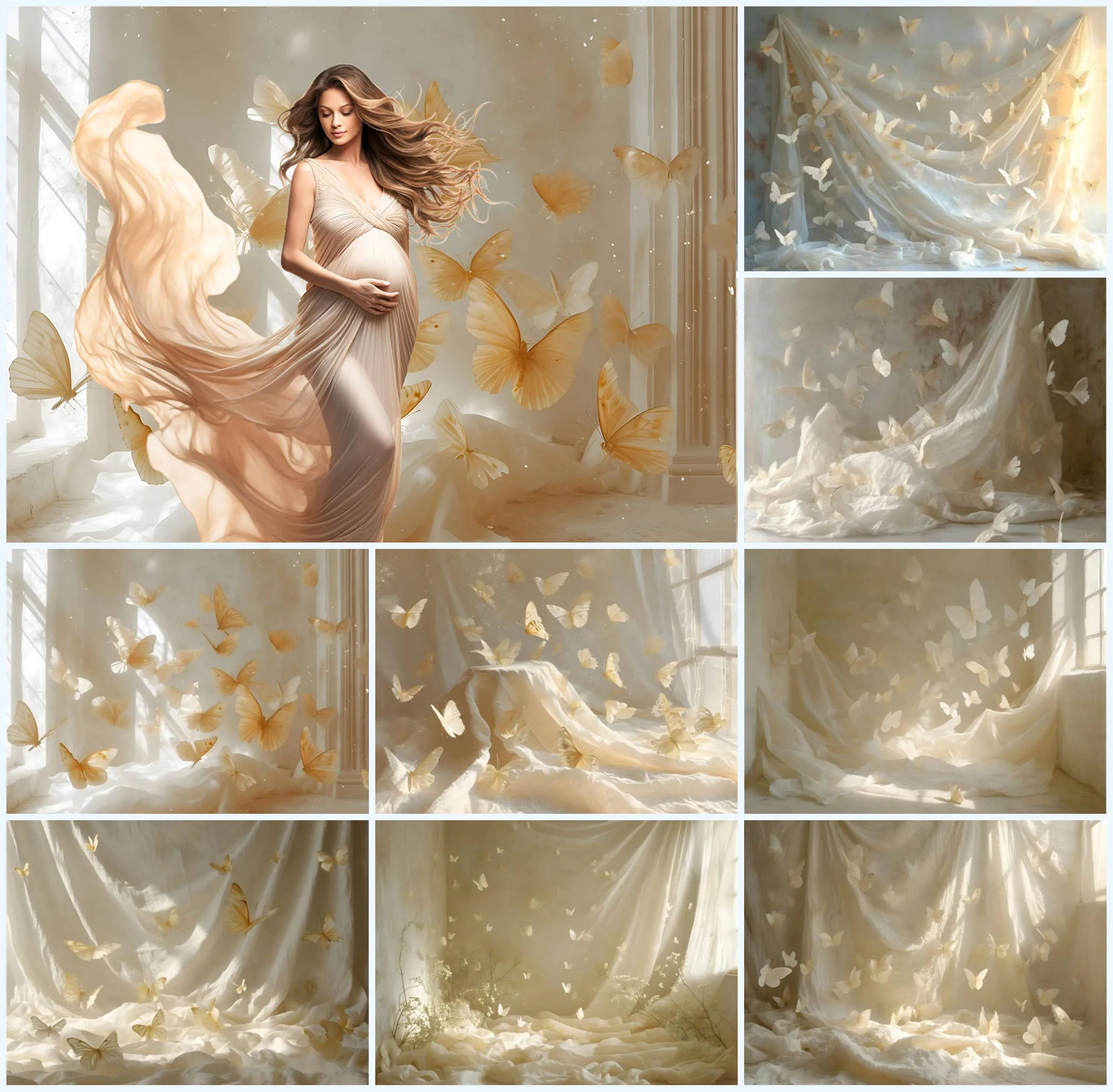 

Mehofond Backdrop White Room Curtain Whimsy Butterfly Vintage Art Maternity Photography Background Photo Studio Decoration Props