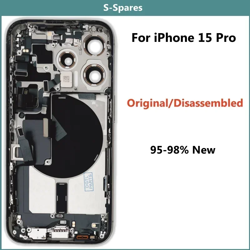 Original Disassembled Middle Frame Housing, Back Glass Cover for iPhone 15 Pro with NFC Wireless Charger Assembly, 95% New