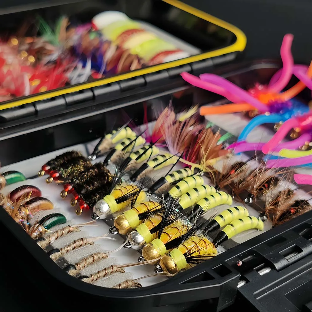 

Fly Fishing Flies Kit | 24-102Pcs| Dry/Wet Flies, Sequin Lure for fish like Trout/Bass/Carp etc in fresh water or salt water
