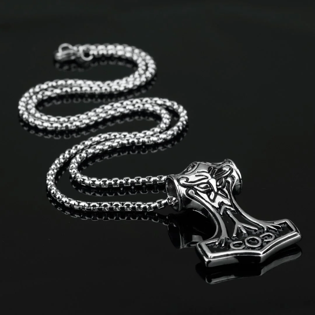 Mens Jewellery Punk Rock Hammer of Thor Titanium Necklace for Men Vintage Stainless Steel Jewelry Hip Hop Necklace Collar Hombre