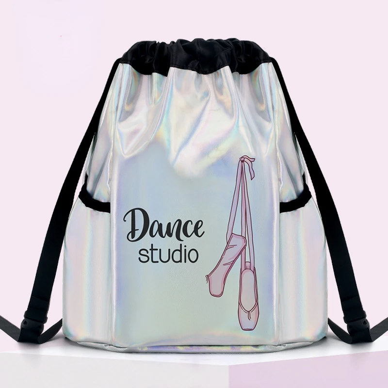 Girls Laser Shiny Ballet Dance Bags Kids Training Shoulder Gym Backpack Child Elastic Band Storage Bag High-capacity Handbag