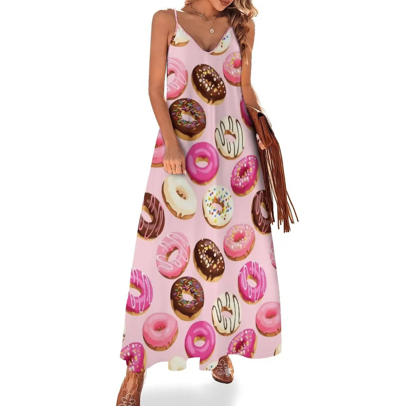 

Pink Delicious Retro Donuts Sleeveless Dress women's summer dresses 2025 birthday dress for women evening dresses ladies