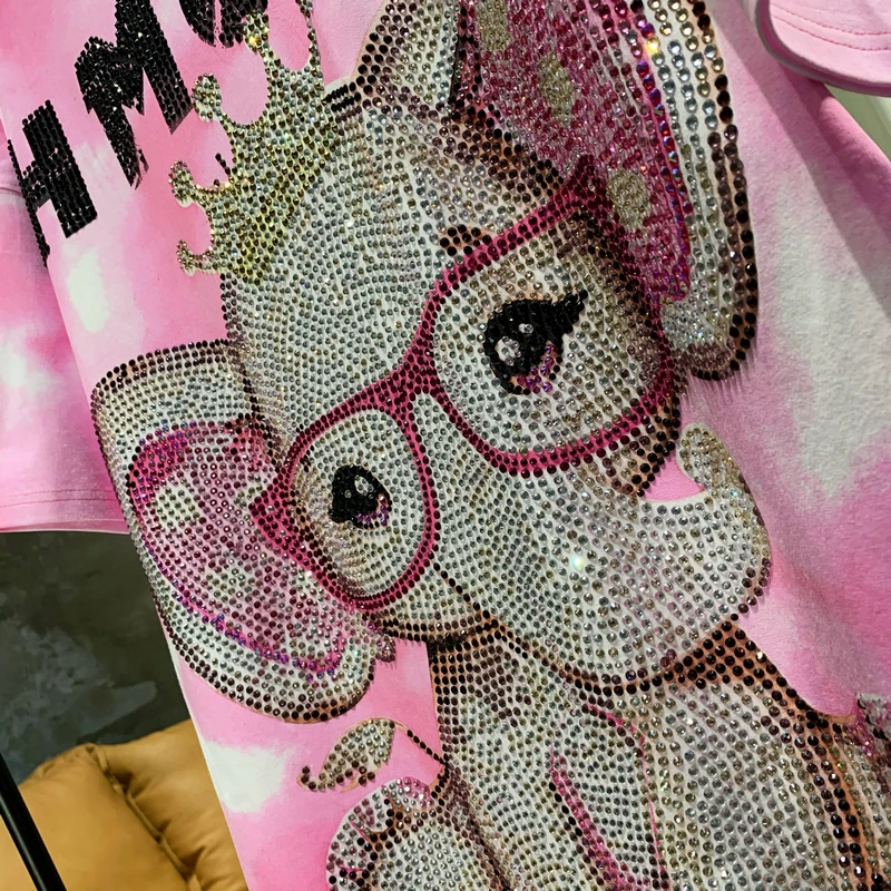 Imagem -04 - Verão Mulheres Oversized Topos na Moda Bonito Rosa Redução de Idade Manga Curta Camiseta Elefante Broca Quente Tie-dye t Solto 2023 Novo