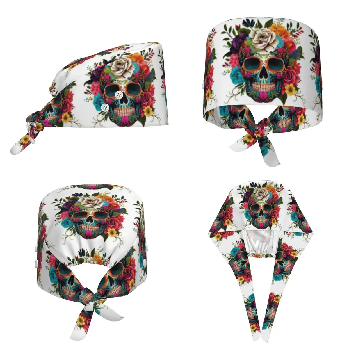 Skull Print Horror Skeleton Death Scrub Hat Doctor Working Surgical Cap Men Women Adjustable Nursing Caps for Dentist