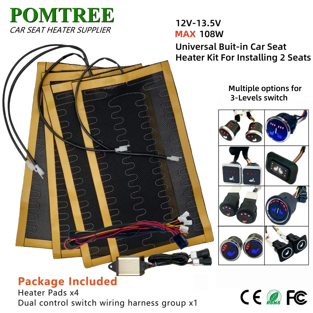 12 فولت 108 واط المدمج في مجموعة سخان مقعد السيارة تناسب 2 مقاعد ، مع 3 مستويات التحكم المزدوج التبديل 4 قطعة سلك معدني عالمي منصات التدفئة دفئا
