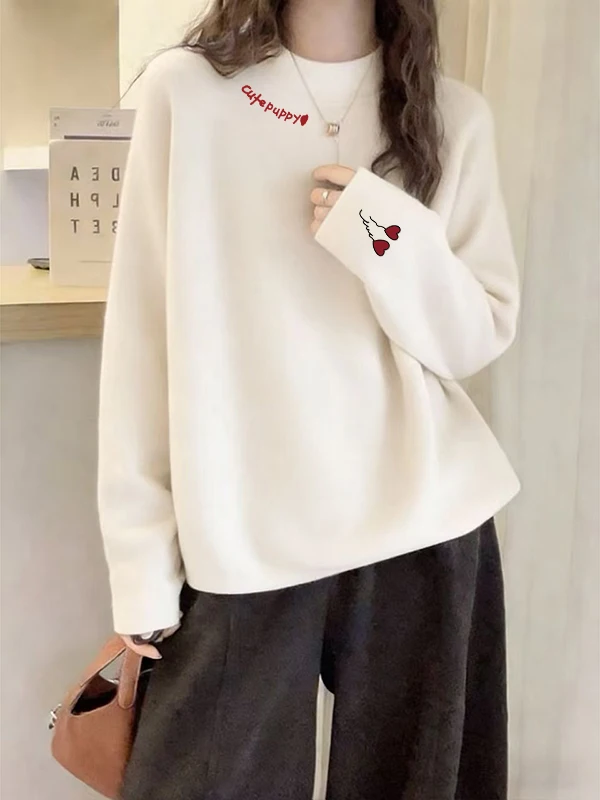 

Thickened Cashmere Women's Long Sleeve T-Shirt Half High Collar Base Shirt Top Fashionable Straight Cut Polyester Fiber