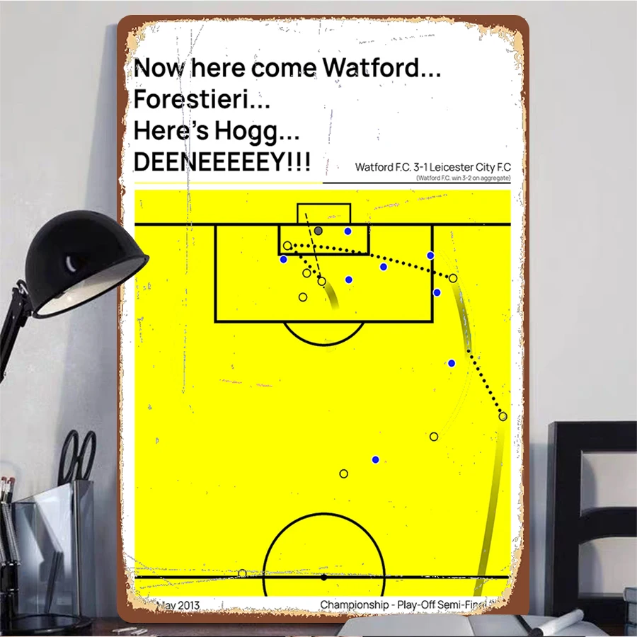 Watford FC 3-1 Leicester City 2013 Championship Play-Off Semi-Final Deeney Goal Football Match Artwork Iron Painting