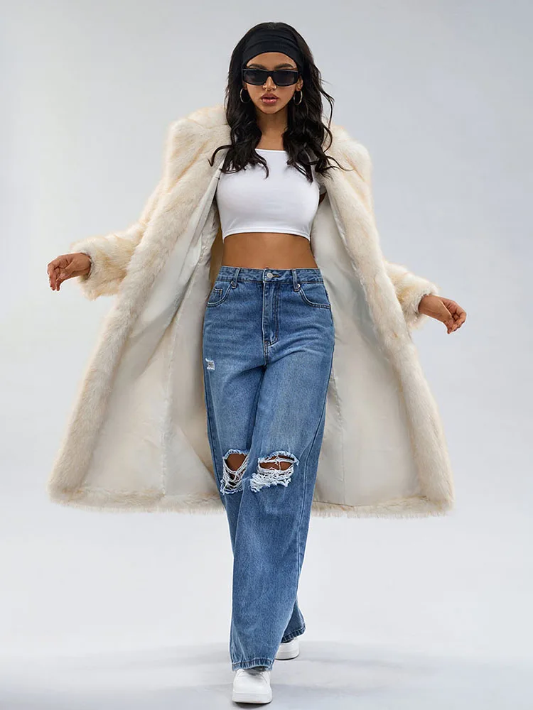 ZADORIN Chic Luxus Pelzigen Dicke Warme Weiße Faux Pelzmantel Frau Lange Revers Flauschigen Pelz Jacke Frau Winter Mäntel Plüsch Outer