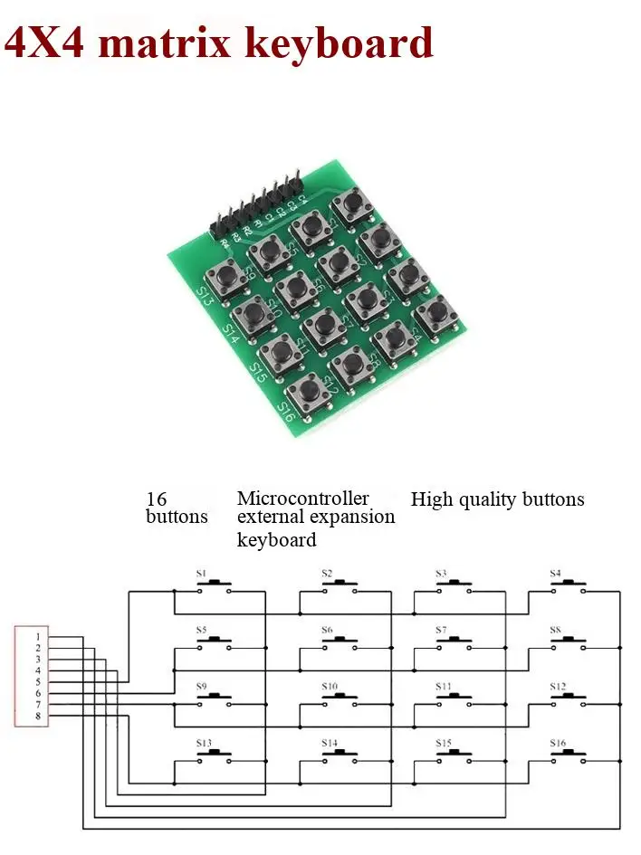 Direktsteckbare Tastatur mit 4x4-Matrix, 16 Tasten, Einzelchip-Mikrocomputer, externe Erweiterungstastatur, keine Membrantastatur. – Detail 3