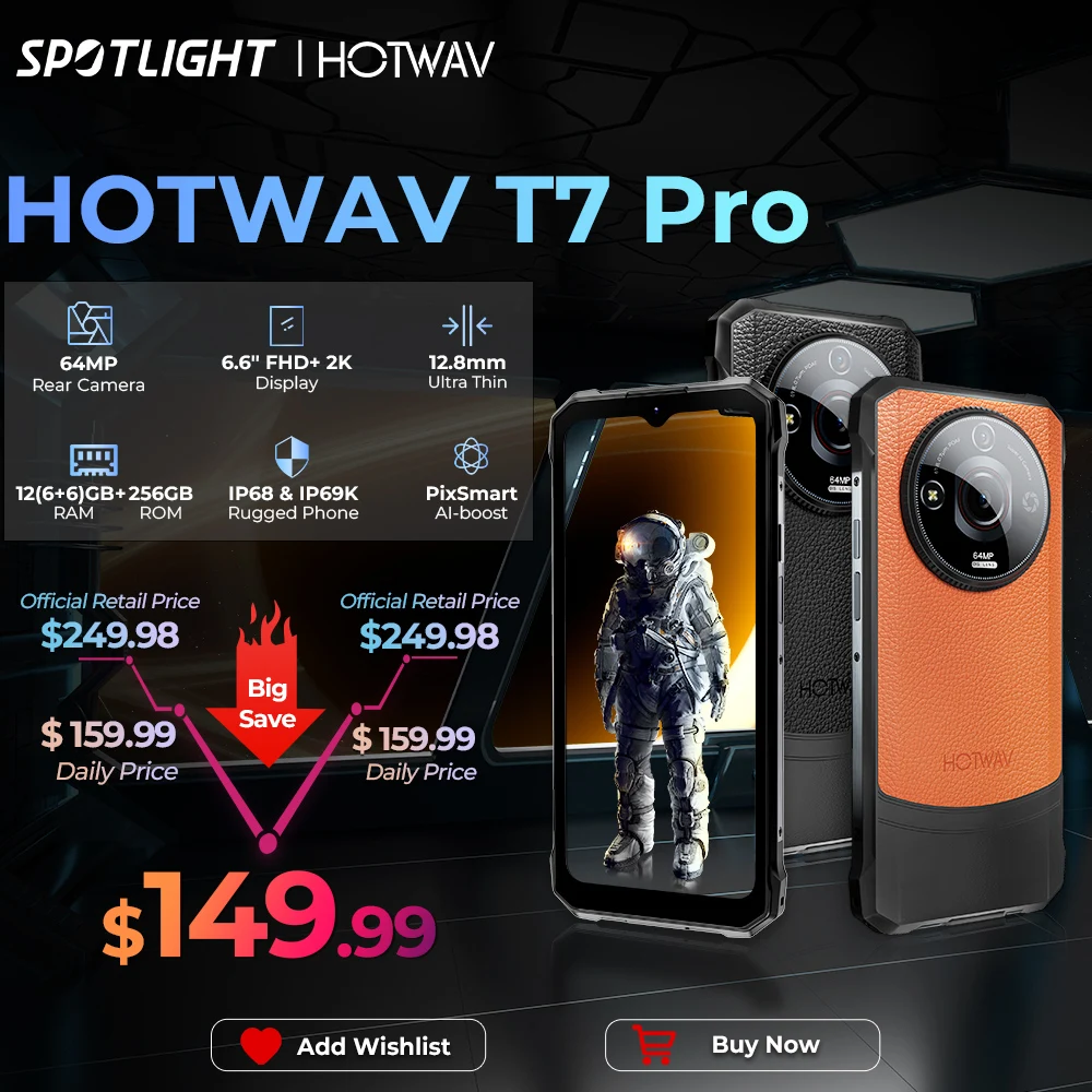 [World Premeire] Smartphone robuste HOTWAV T7 Pro 6.6 ''FHD + 2K 6280mAh 12(6 + 6)GB 256GB t�l�phone portable 64MP Android 13 t�l�phone portable