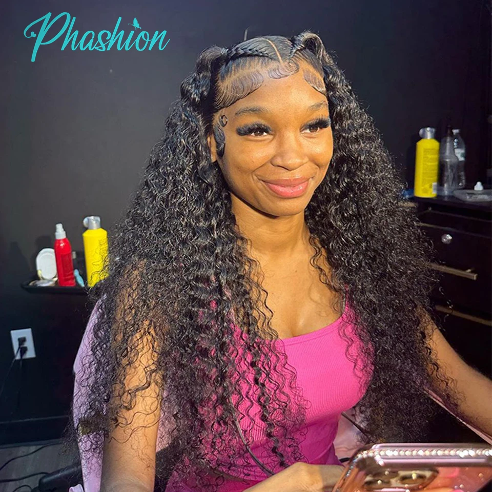 Phashion Kinky Curly Ear To Ear 13x4 Lace Frontal Transparenter Schweizer 4x4-Verschluss, vorgezupftes brasilianisches Remy-Echthaar im Angebot – Detail 7