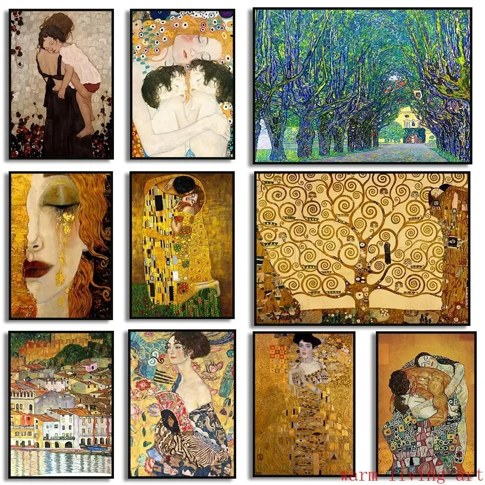 Künstler Gustav Klimt Klassische Kollektion Der Kuss Freyas Tränen Gemälde Leinwanddruck Poster Wandkunst Bild für Wohnzimmer