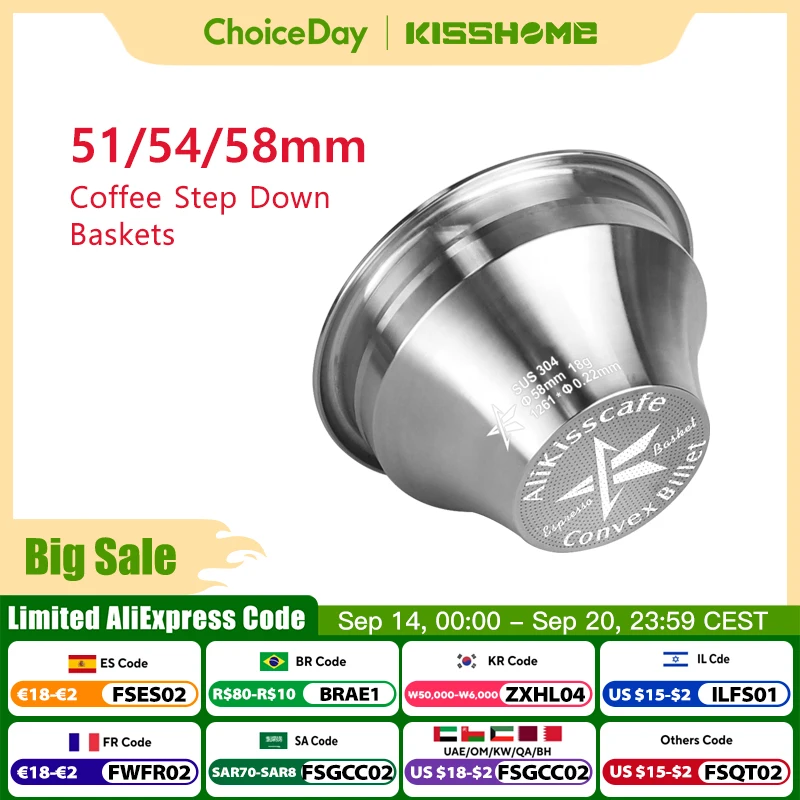 Alikisscafe Step Down Portafilter Basket Kit Variable Diameter 51mm 54mm 58mm Convex Billet Espresso Accessories Barista Tool