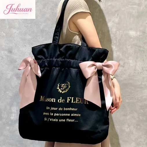 

Japanese Satin Double Bow Portable Shoulder Bag Women's Large-capacity Commuting Campus Dating Versatile Messenger Bags