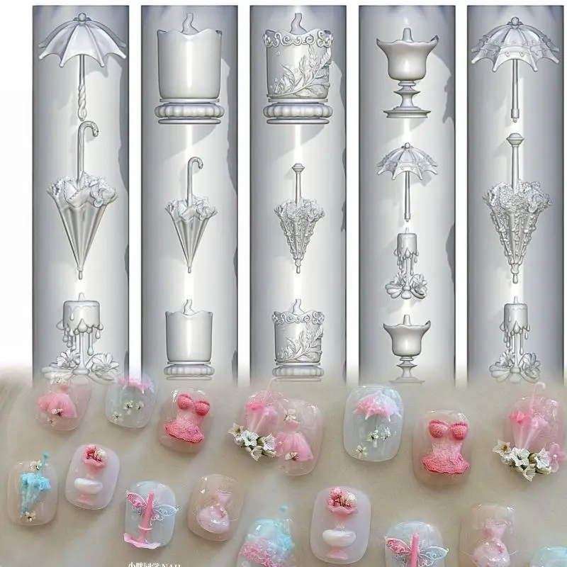 Butterfly Flower Silicone Nail Mold Sweet Bow Bead Chain Transparent Nails Templates DIY Nail Art Decor Manicure Design Tools 3