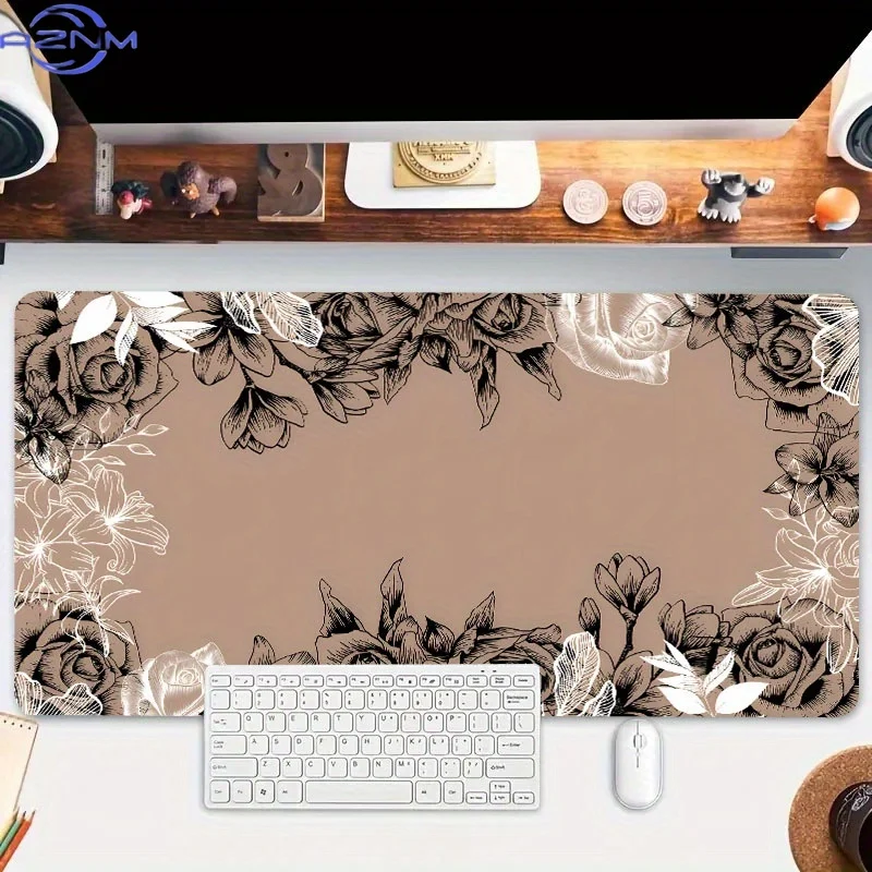 Brown Flowers Mouse Pad Large Game Computer HD Keyboard Pad Art Desk Mat Rubber Non-Slip Office Mousepad Table Accessories Gift