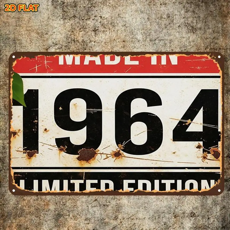 2D Flat, 1pc, Retro Vintage 1964 Limited Edition Metal Tin Sign, with Pre-Drilled Holes, Ideal for Indoor And Restroom Decor