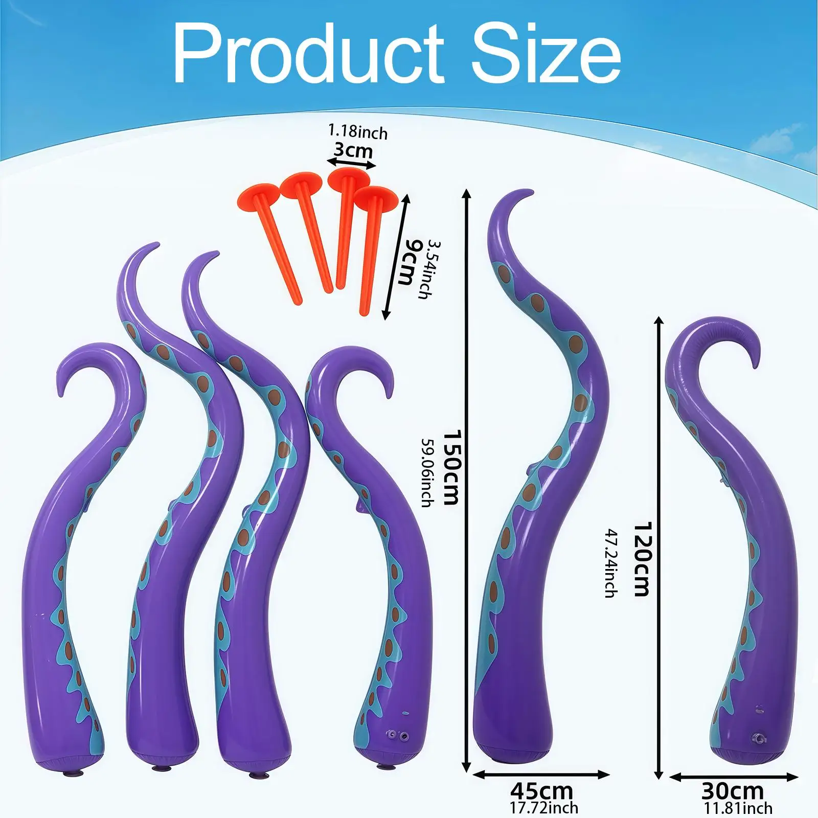 4 قطع من مخالب الأخطبوط القابلة للنفخ للهالوين رعب قابل للنفخ للهالوين