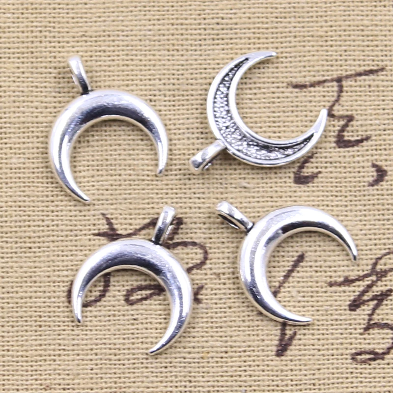 30pcs Charms Moon 21x17mm Antique Bronze Silver Color Pendants DIY Crafts Making Findings Handmade Tibetan Jewelry