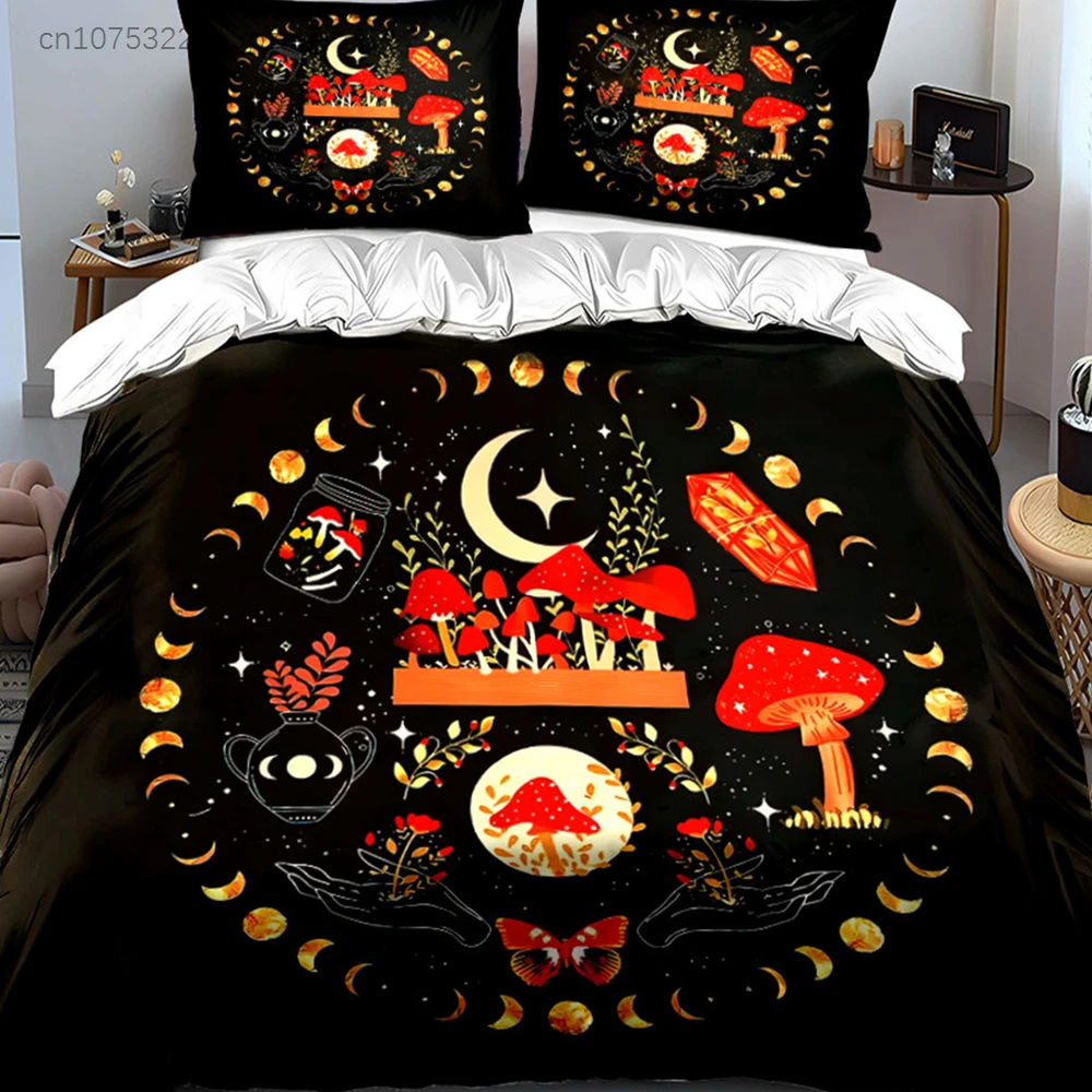 Mystical Mushroom Moon Decor Set Multiple Sizes kid's And adults' Bedroom Exquisite 3PC Bedding set, Gift