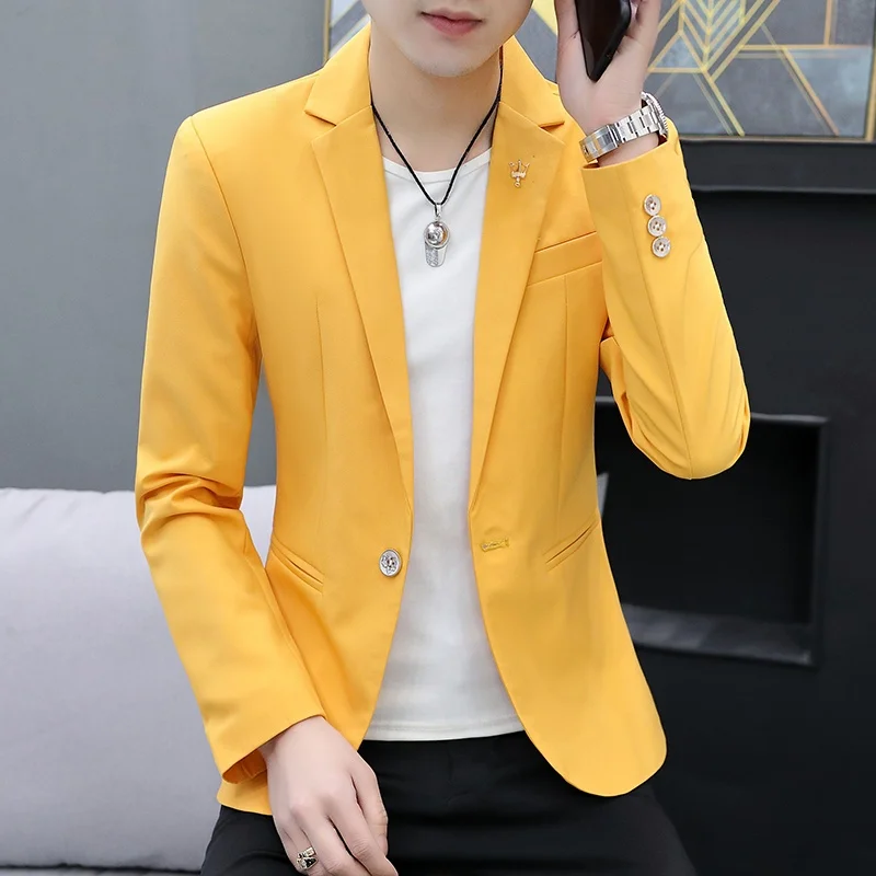 

Мужской повседневный пиджак Slim Fit: новая молодежная модная корейская версия, весна-осень, с длинным рукавом