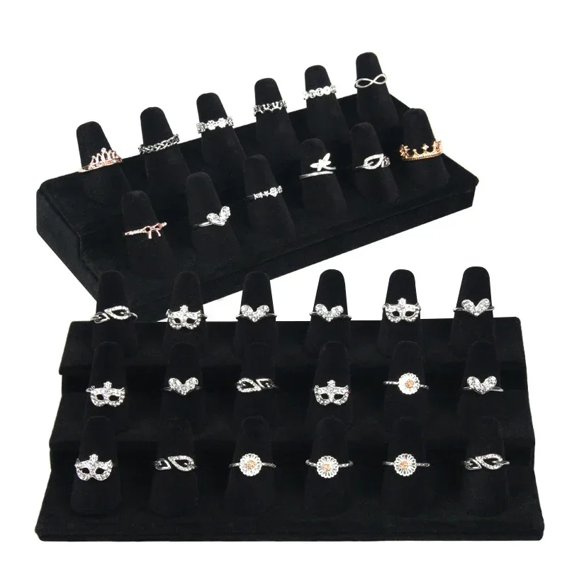 Black Velvet Cone Finger Ring Display Storage Carrying Rings Stand Rack Holder Jewelry Display Show Case Shelf