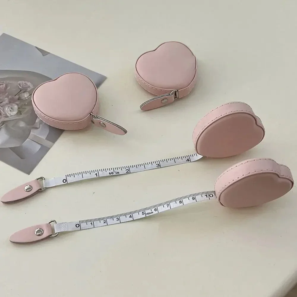 1/3/5Pcs Trendy Heart-shaped Leather Tape Measure with Automatic Stretching At Home Measuring with A Soft Ruler of 1.5 Meters