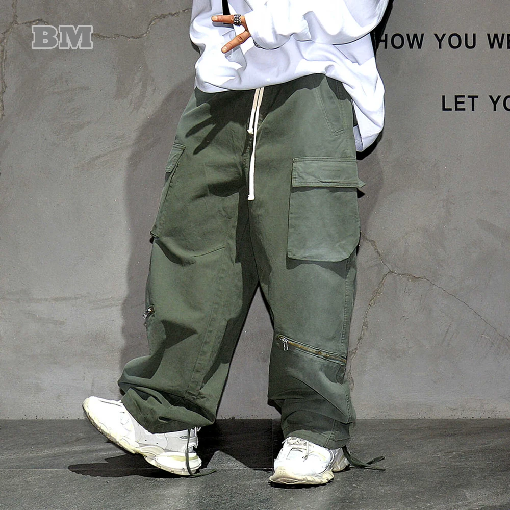 High Quality Multi-Pocket Cargo Pants Men Japanese Fashion Baagy Pants High Street Skateboard Stacked Pants Harajuku Trousers