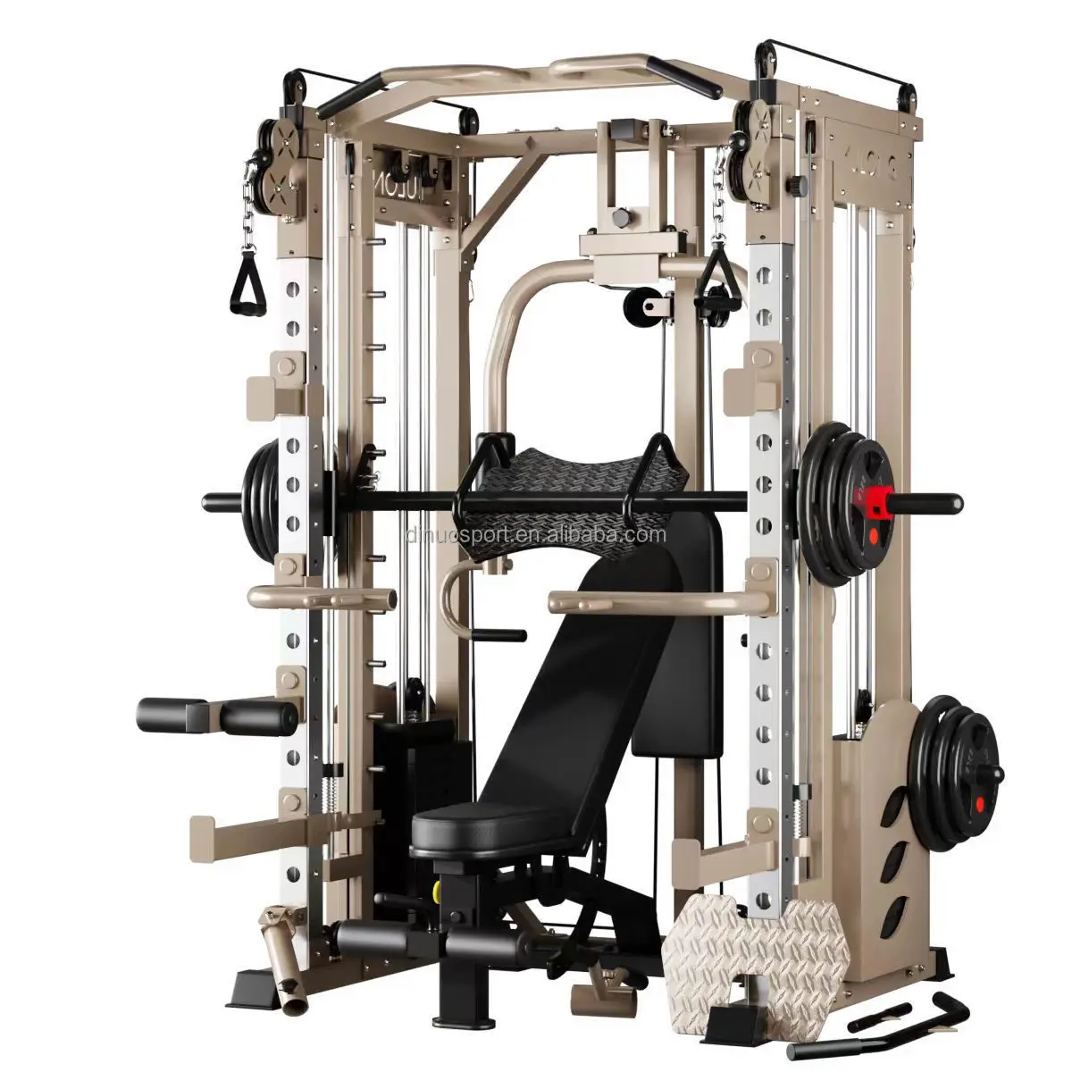 كابل سميث القرفصاء متعدد الوظائف الكل في واحد، محطة جسرية لضغط الصدر مع مكدسات وزن 70 كجم لكل جانب