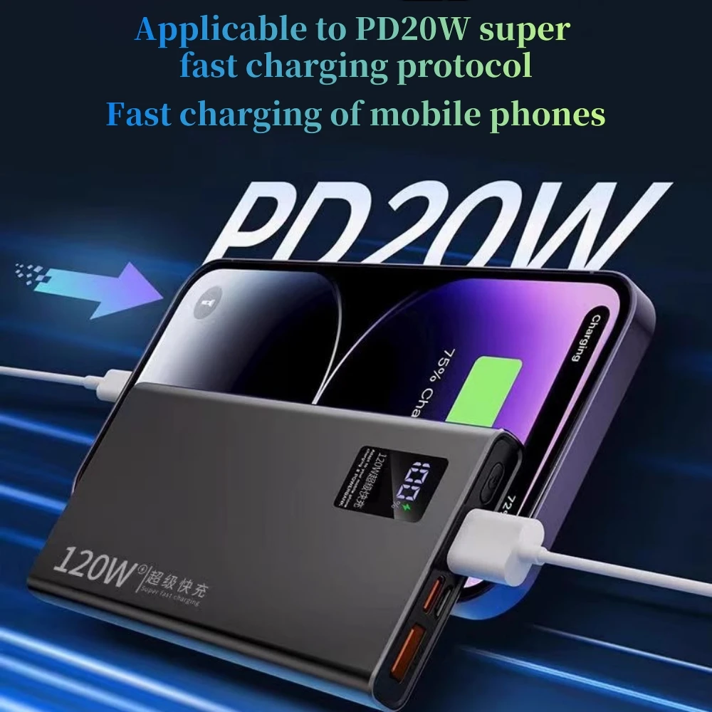 120W Power Bank For Xiaomi 200000mAh Large Capacity Fast Charging Laptop Mobile Phone Backup Power Compatible For Iphone Samsung