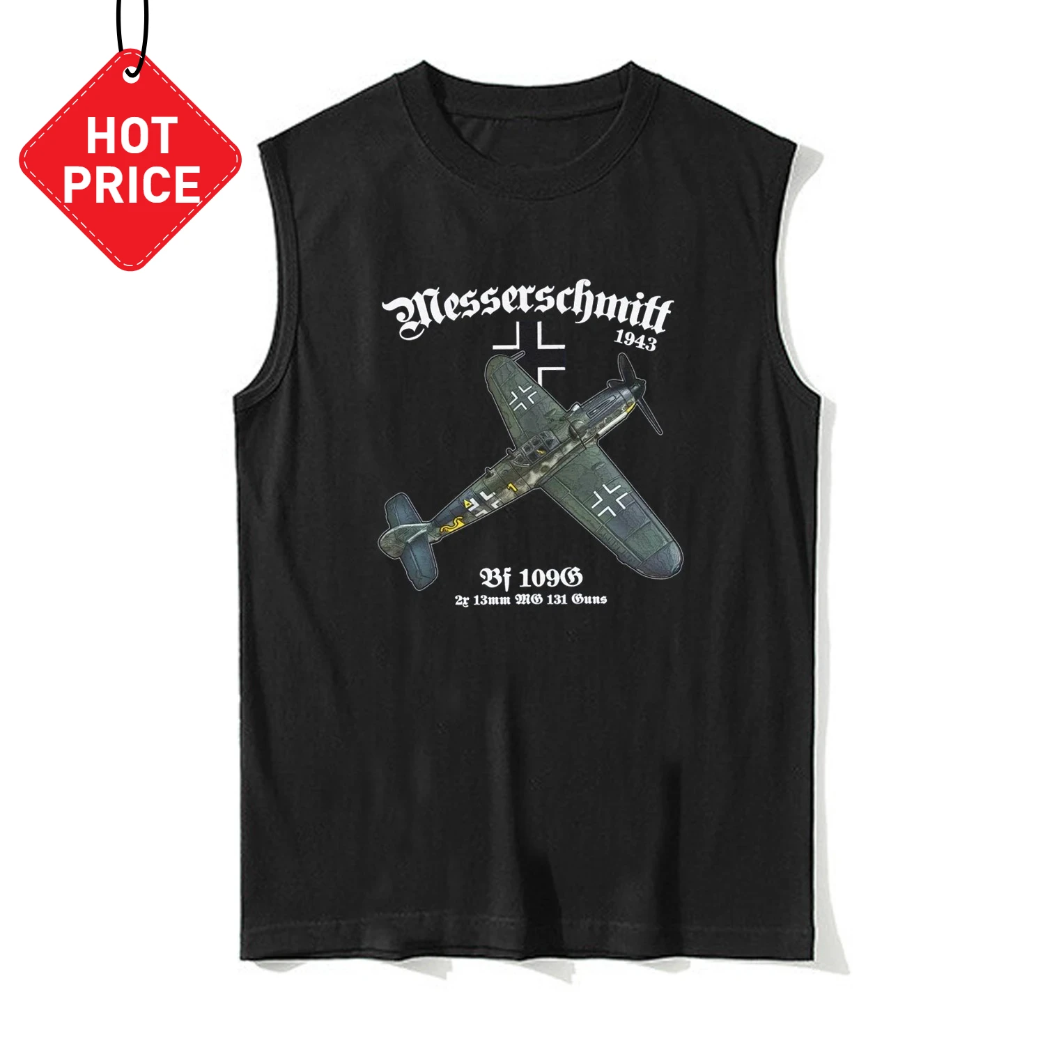 WW2 German Bf 109-G Fighter Aircraft Майка 100% хлопок с круглым вырезом Летний повседневный мужской жилет Футболка без рукавов Авиационная уличная одежда