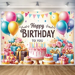 Happy Birthday Banner Birthday Party Decoration Backdrop Cake Balloon Theme Photography Background Family Poster Photo Studio