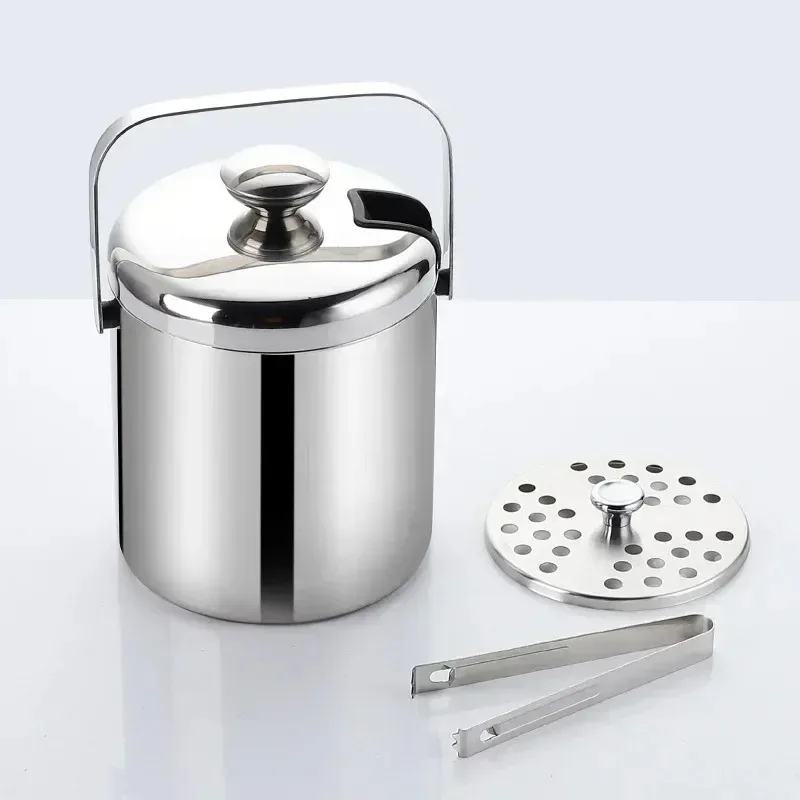 

Stainless Steel Ice Bucket Double Layer Insulated with Lid and Ice Tongs Durable Ice Bucket Ideal for Wine Whiskey