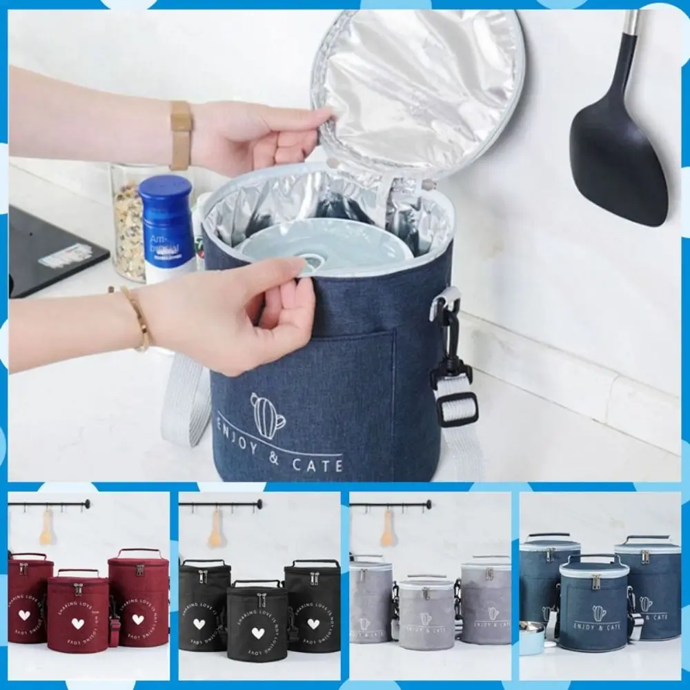 Aluminum Foil Cylinder Insulated Lunch Box Bag Large Capacity Oxford Round Lunch Bag Thicken Waterproof with Rice at Work