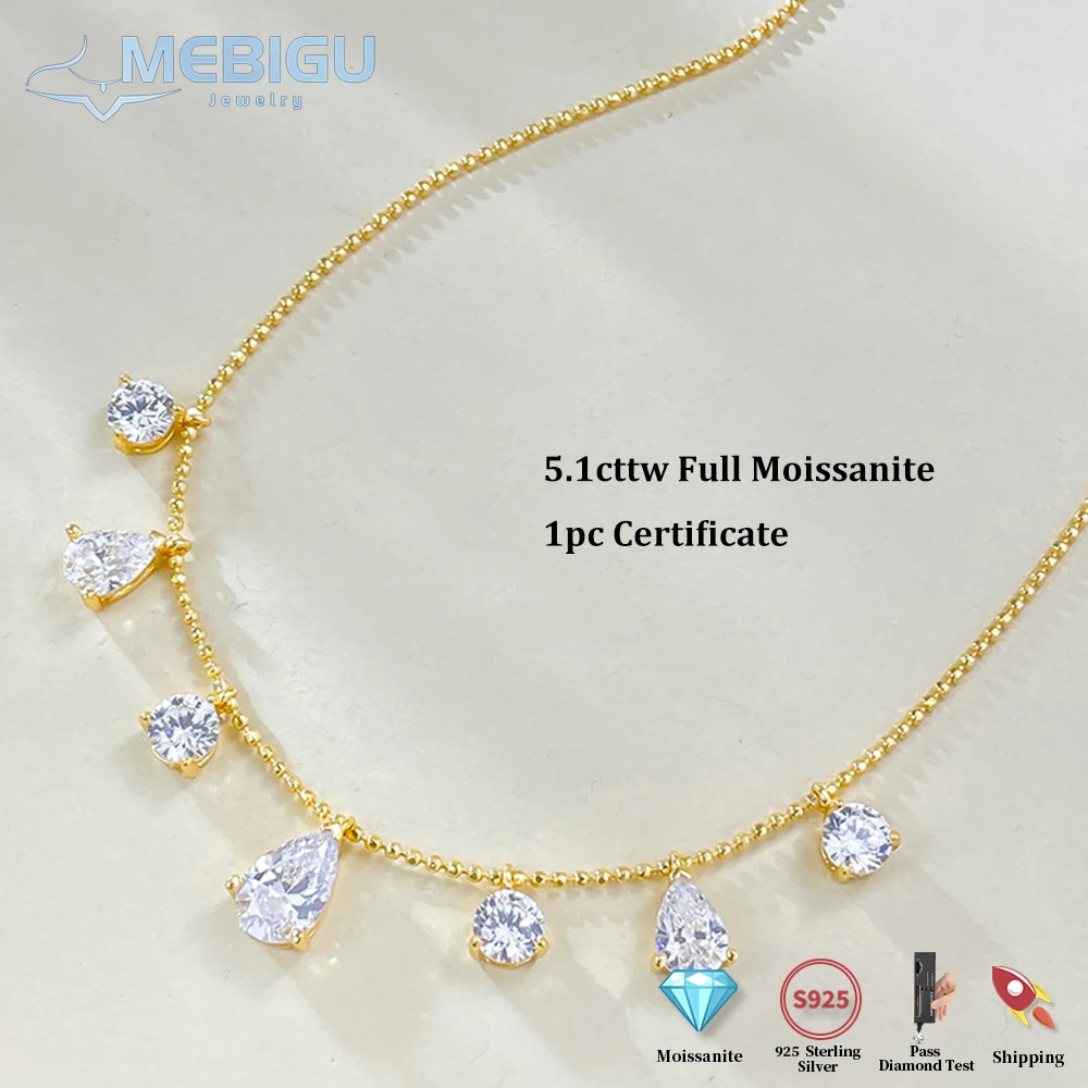 

Mebigu Full Pear Round Cut Moissanite Pendant Necklaces Women 925 Silver 5.1cttw Diamond Stacking Choker Bridal NeckChain Gift