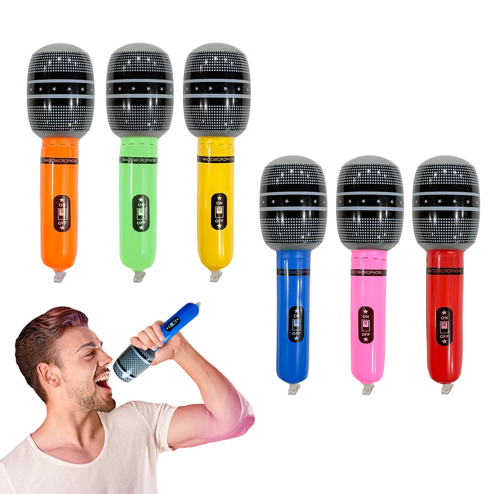 6 Stück aufblasbare PVC-Mikrofon-Instrumenten-Requisiten, geeignet für Partyzubehör, dekoratives Zubehör, Urlaub, Karneval, Geschenke