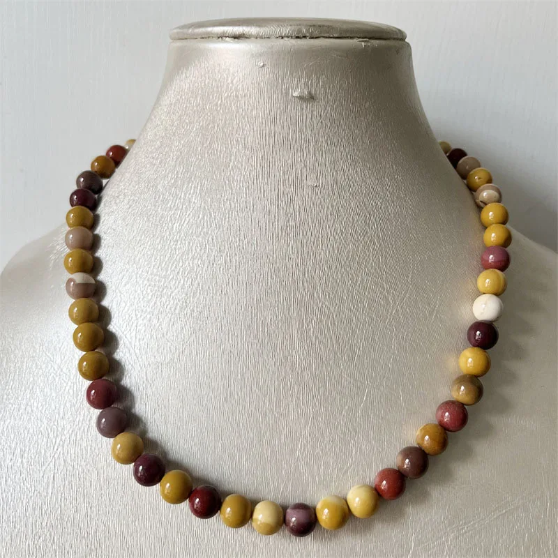 8MM Moukaite Necklace Egg Yellow Red Natural Stone Beads Jewelry Health Care Gemstone Protection Choker Healing Yoga Female