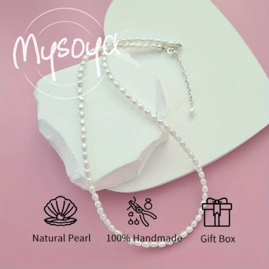 

MYSOYA 5-5,5 мм натуральный белый рис в форме пресноводного жемчуга ожерелье для женщин и мужчин с подарочной коробкой подарок на день рождения, свадьбу, ювелирное изделие
