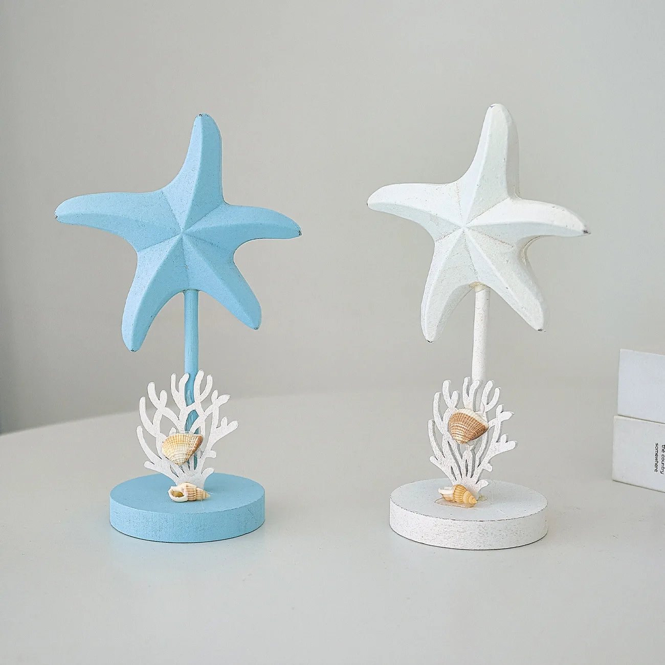 3Pcs Ocean Style Wooden Starfish Ornaments Desktop Crafts Mediterranean Style Restaurant Decorations DIY Home Office Art Decor