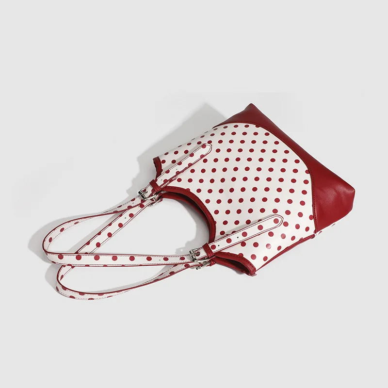 Summer New Design Women's Vintage Red Dot Shoulder Bag Large Capacity Fashionable Tote Bag OL Commuter Business Bag Feminina
