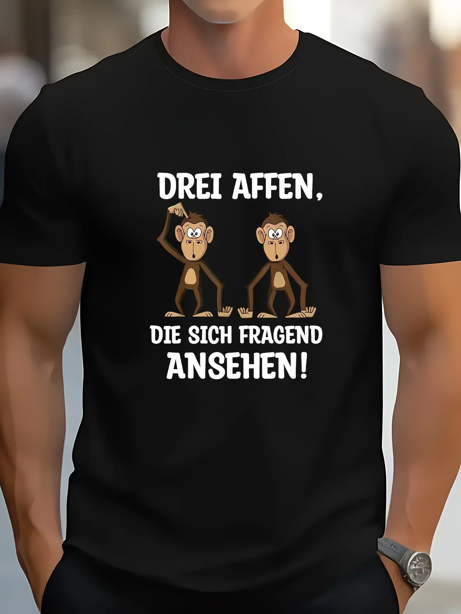 Herren-T-Shirt mit lustigem deutschem Zitat im Retro-Stil – Drei Nächte, Selbstreflexion und Reaktion auf mich selbst! Mit einem lustigen Affen-Trio-Design