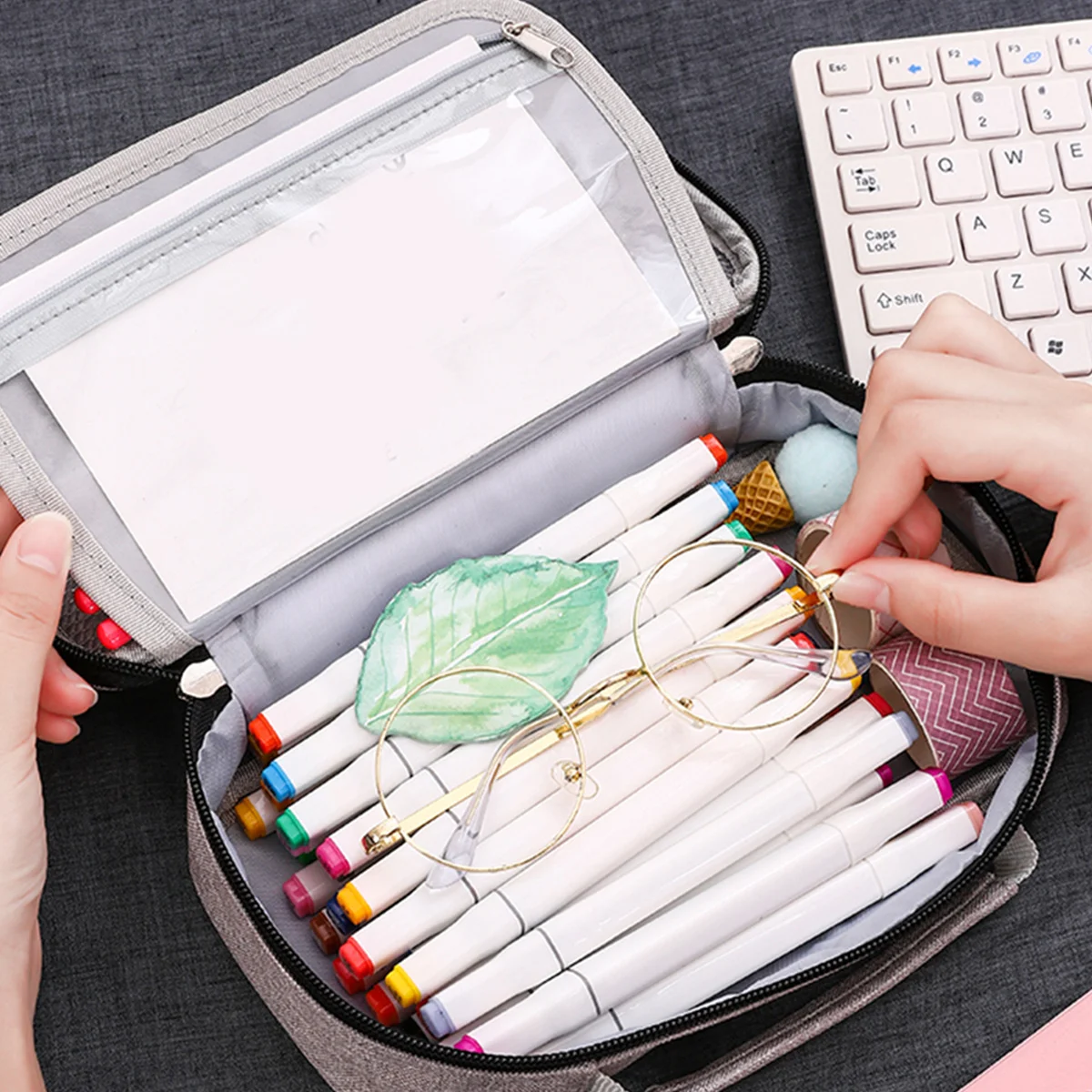 

Handheld Stationery Box Pencil Case Lightweight Scratch-Resistant Portable Organizer For Students Pencils Storage Canvas