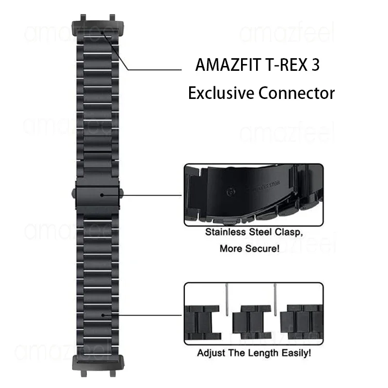 Stainless Steel Watchband for Amazfit T-REX 3 Smart Watch Strap for Amazfit T Rex 3 Metal Bracelet for amazfit t-rex 3 Wristband