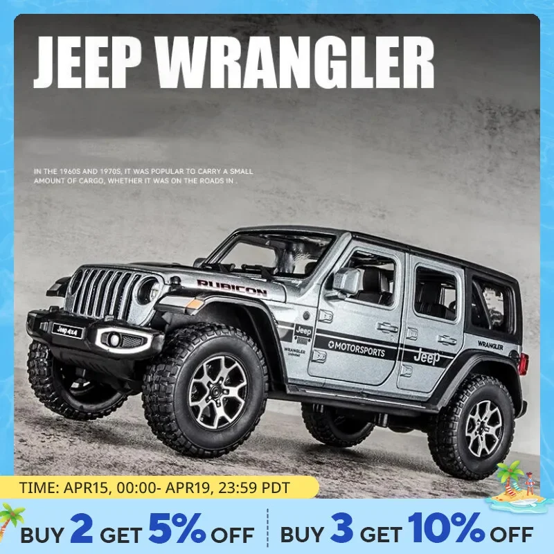 1:22 JEEP Model Wrangler Diecast Toy Car Model, Scale Metal Alloy Vehicle for Kids Boys Girls Adults, Doors Open,Gifts Gray