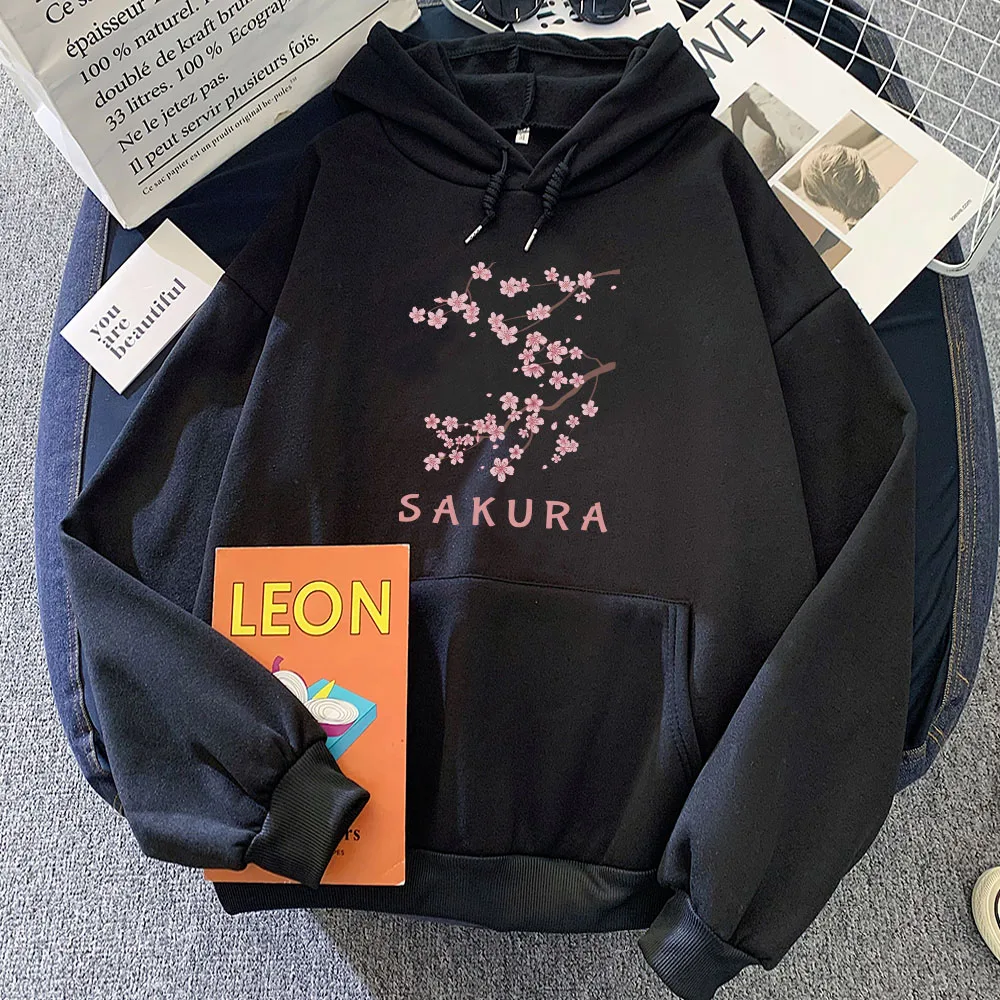 Japanese Blossom Sakura Printing Hoodies Casual Long Sleeve Women/Men Sweatshirts Cartoon Graphic Printing Pullovers Streetwear