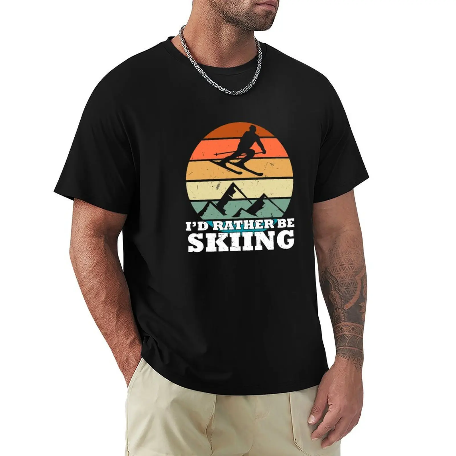 

Retro Vintage Rather Be Skiing Skier Ski Skiotour Apres Ski T-Shirt Large Size Casual Tee Shirt