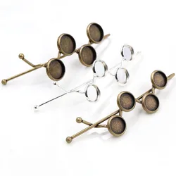 5pcs 8mm 10mm 12mm 4-Bases Cameos Brass Hairpin Hair Clips Blank Base Tray Setting Cabochon DIY Jewelry Making Accessories